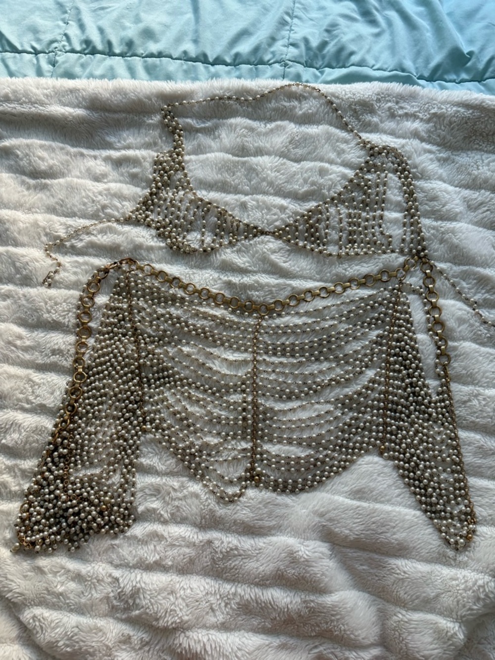 Vintage golden Pearl Draped Body Chain Set about size xs